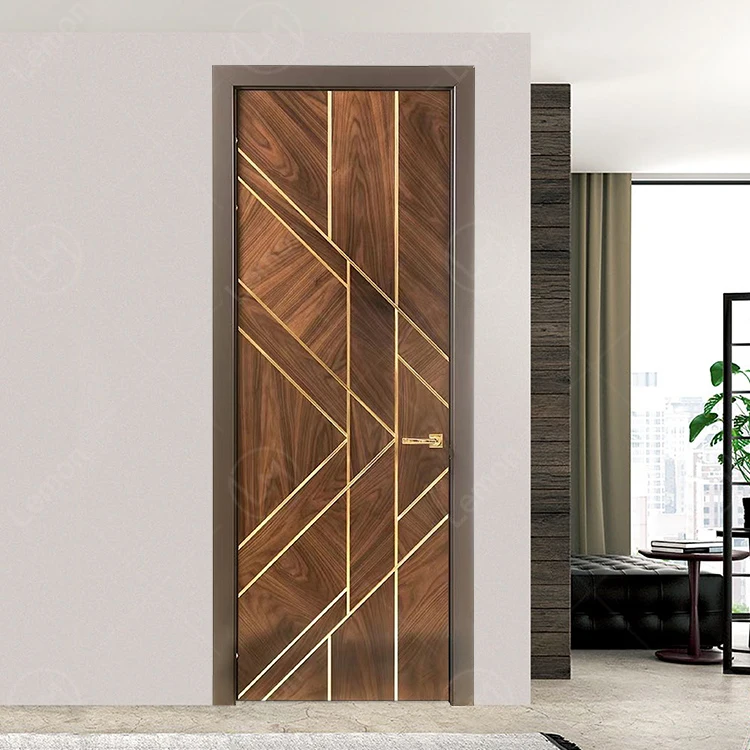 Walnut Veneer Front Door Designs with Luxury Waterproof Veneer Wood Door With Frame USA Market