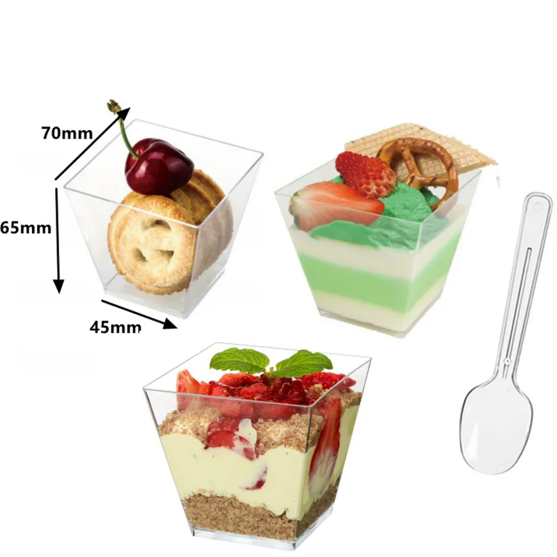 Disposable Plastic Ps Dessert Cup With Lid.2 3 4 5oz Mini Square