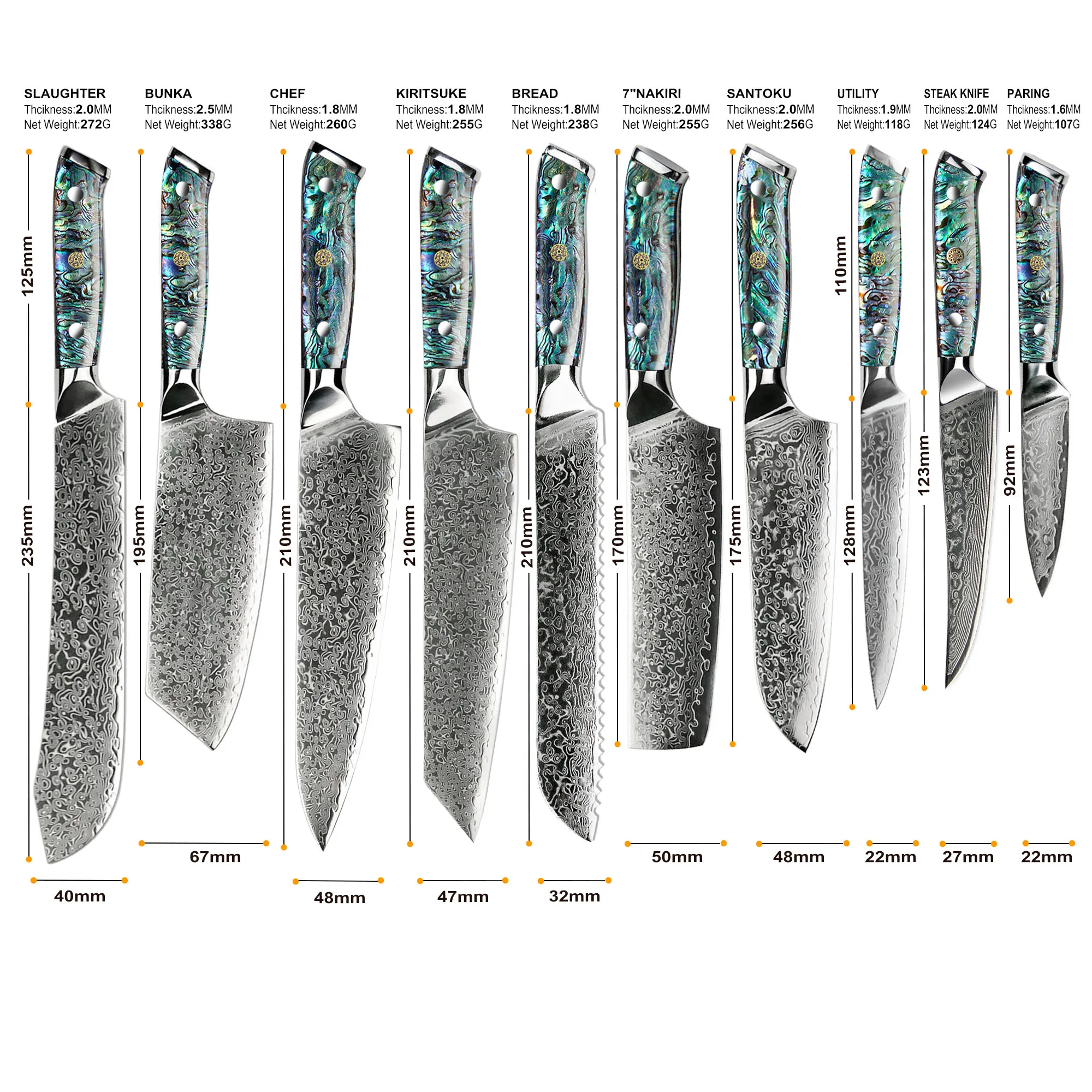Wholesale 2021 new design 67 layers kitchen Damascus VG 10 Steel meat  cutting blade 5 inch steak knife set From m.