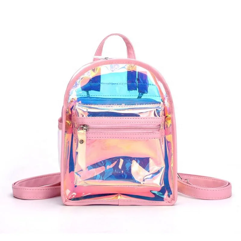 pink holographic mini backpack