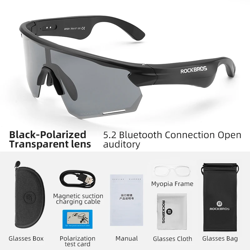 ROCKBROS Bluetooth Polarized Sunglasses Music Speaker Cycling Glasses Outdoor Sport, Red