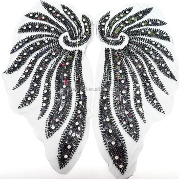 PE068 2 angle wings sequin embroidered patch crystal embroidery patches sew on for clothing