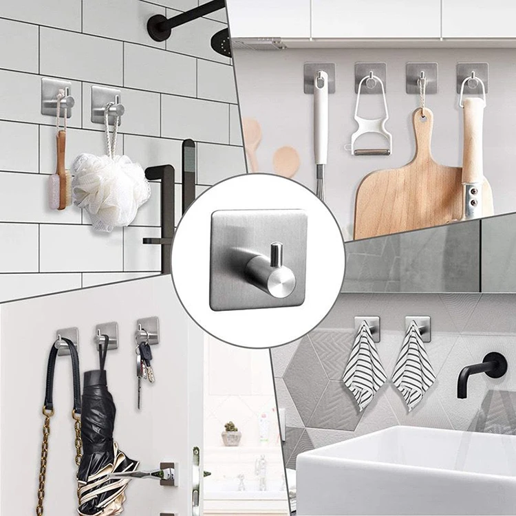 Kitchen Stainless Steel Metal 3m Self Adhesive Shower Clothes Robe Coat Clothing Bathroom Wall Towel Hook Black