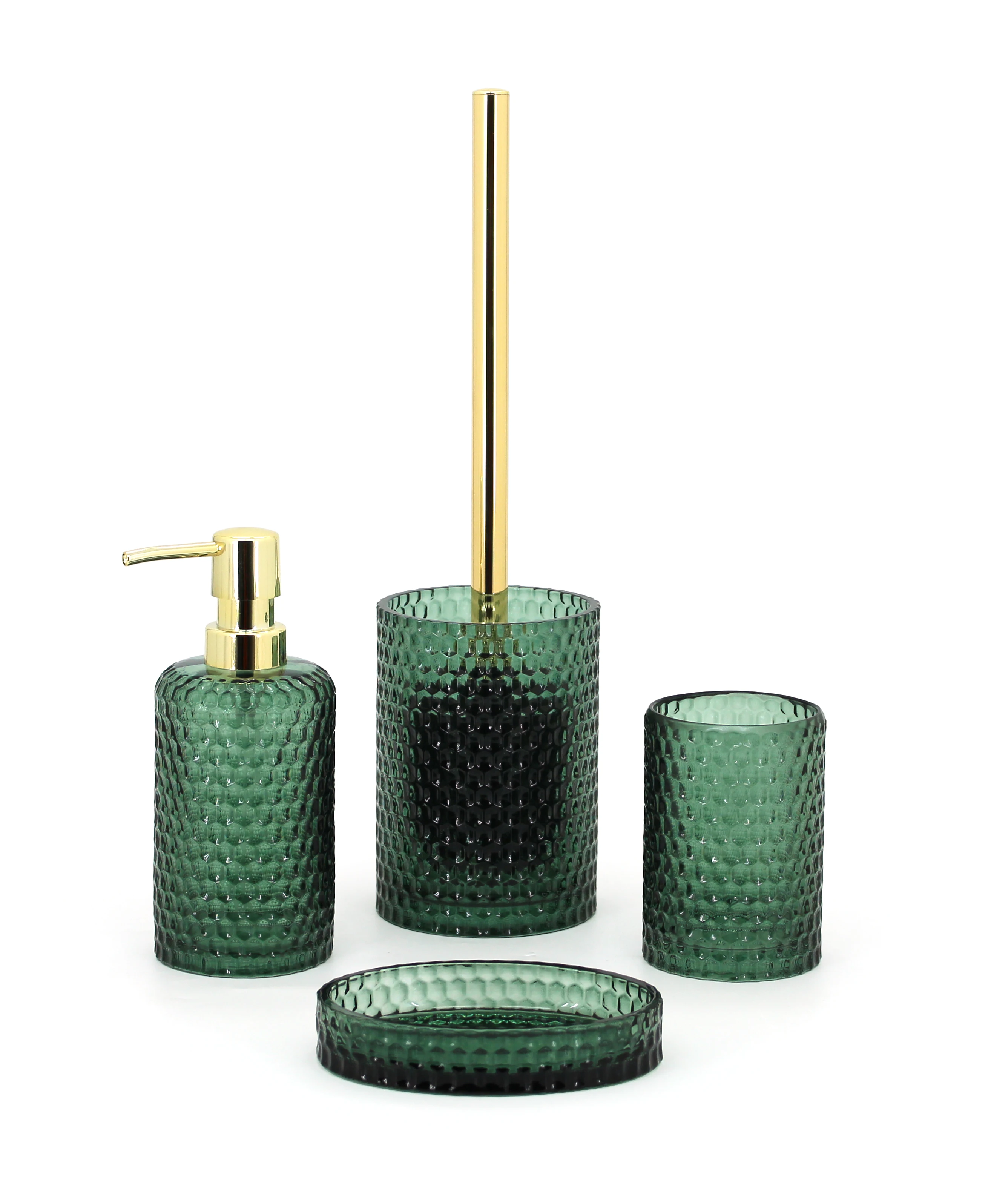 2021 Hot New Products Luxury Embossed Pattern Green Glass Bathroom Accessories Bath Set Buy Luxury Bathroom Sets