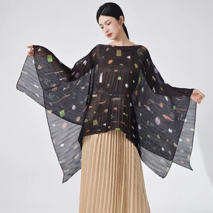 2025 Latest Design Miyake Pleated Blouse Ladies Casual Polyester Joker Shirt Lace Button Closure Long Breathable Office Work