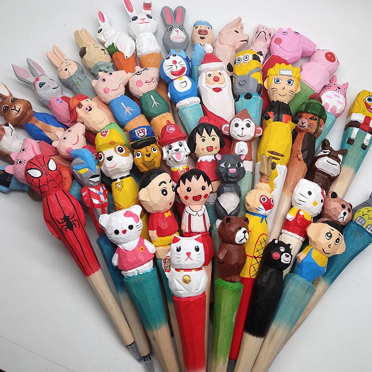 Ручка шариковая деревянная с гелевыми чернилами животное жираф свинка Сова птица волк овечка слон корова гиппопотама риноceros кролик резьба по дереву