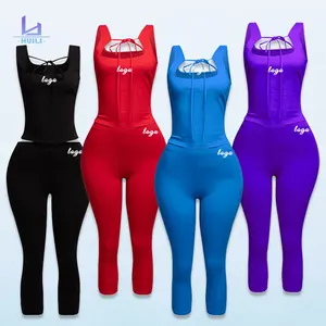 Huili Manufacturer Oem High Quality tank Top & Leggings Two Piece Fitness Activewear Workout Gym Summer Women's Sets Custom logo