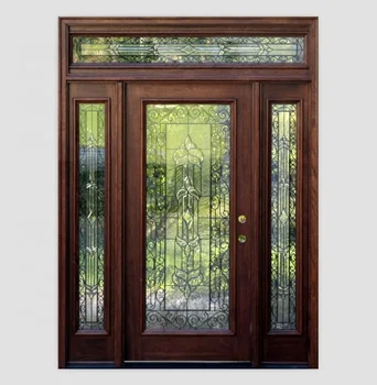 Luxury solid wood American style front doors with glass entrance