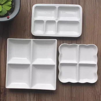 Ceramic multi-grid plate sub-grid nut snacks snack painted paint plate baby food simple white plate