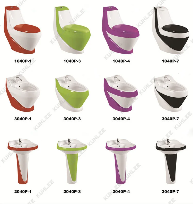 Popular Colorful Design Sanitary Ware Dual Flush Washdown And Siphonic Wc Toilet Suite For Bathroom In Red Purple