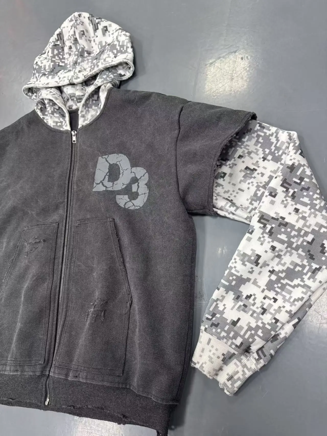 Custom Double-layer Camouflage Duck Canvas Work Jacket With Hooded Zipper Printed Logo Real Tree Camo Hoodies Jacket for Men gallery 3