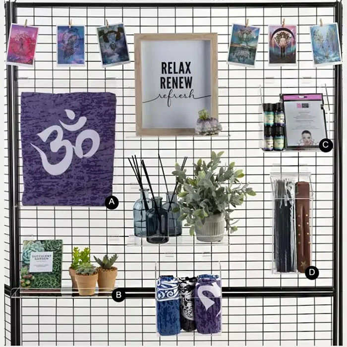Clear Gridwall Acrylic Groceries Display Shelf With Lip Custom Acrylic Rectangular Hanging Bracket for Artwork Collectibles