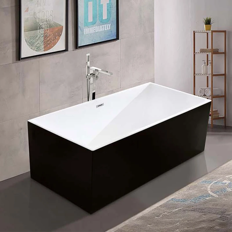 Simple Design Solid Surface White Black Bath Tub Bathroom Rectangle Freestanding Acrylic Square Bathtub