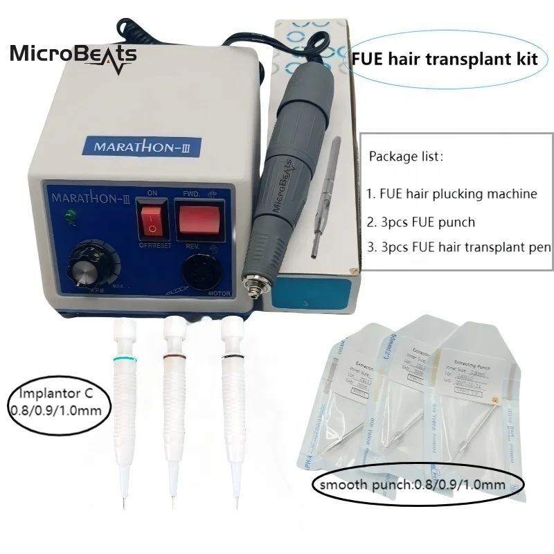 FUE Hair Implanting Basic Kit with Electric Hair Extraction Machine Implantor and FUE Punch