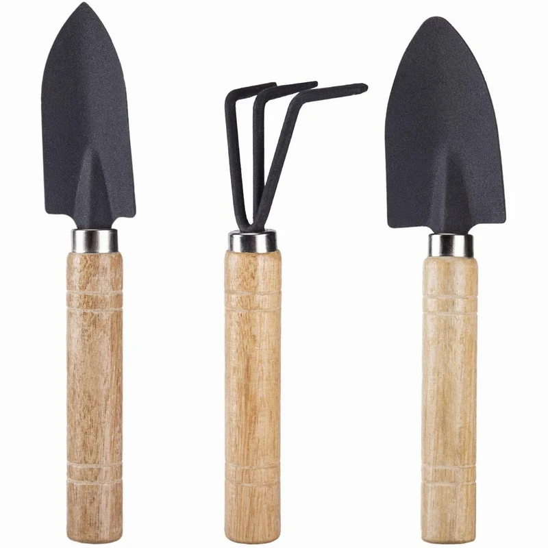 Affect Shop 6 Pcs Mini Gardening Tools Sets Wood Handle Small Lightweight Iron Rake Shovel Spade for Indoor Outdoor Loose Soil and Pot Planting Transplanting 