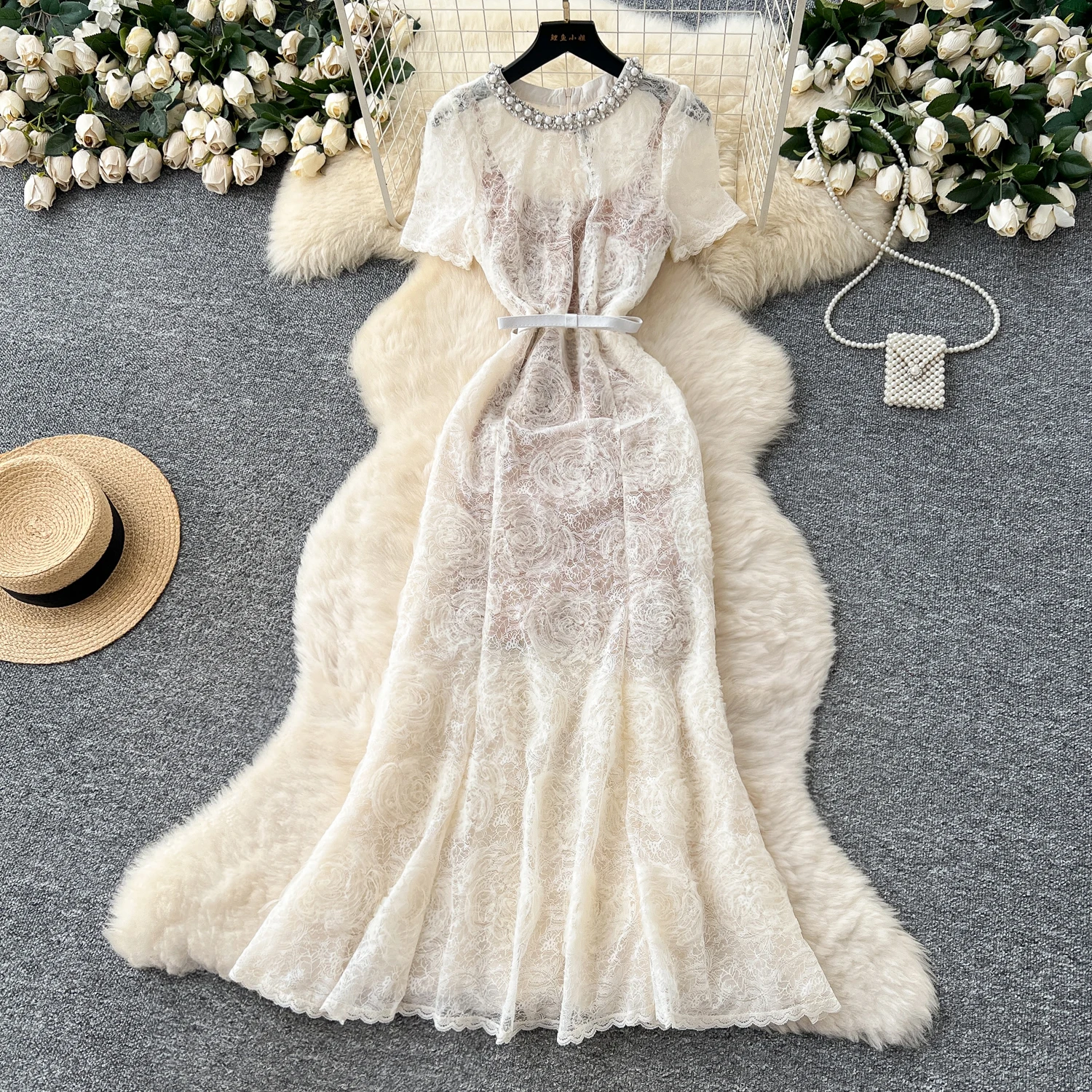 chinese dress ladies The Romanza Dress in White Chantilly Lace 12 / White Chantilly Lace