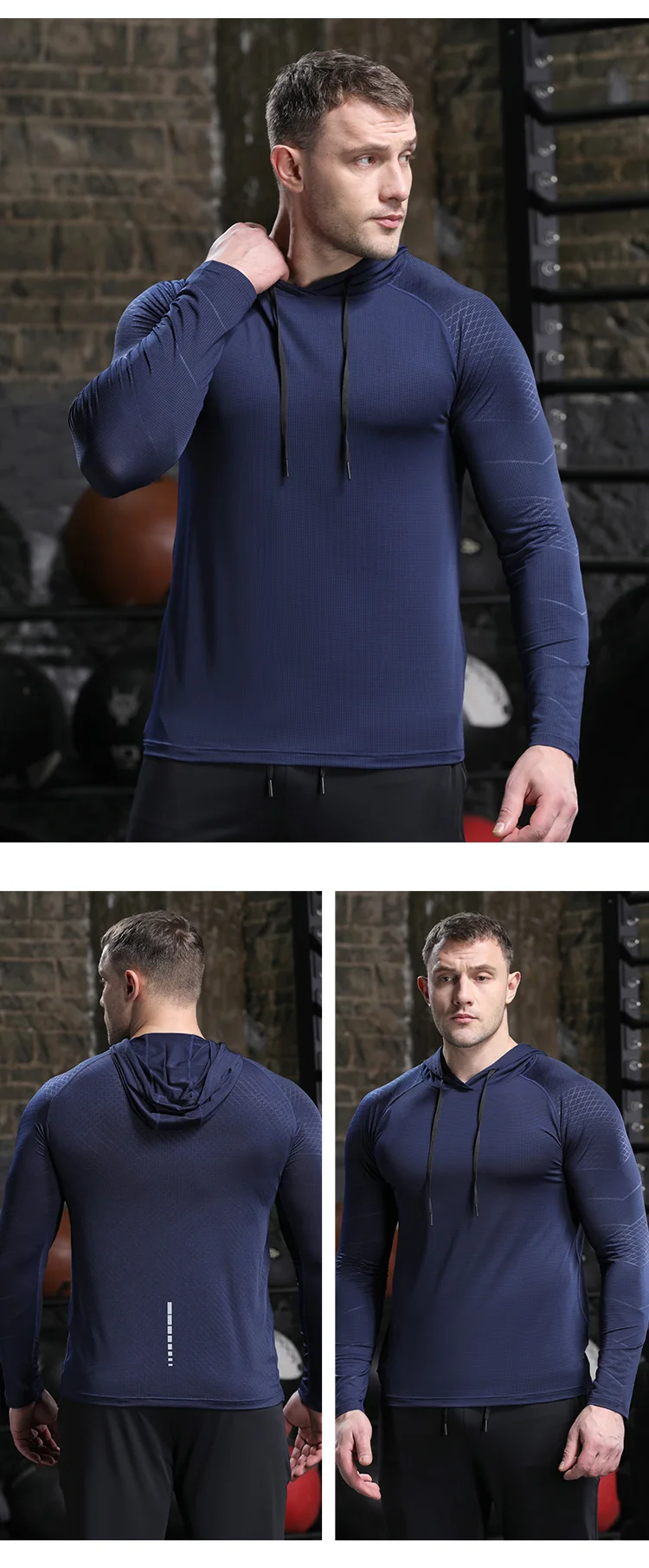 Mens 4 Way Stretch Hooded Shirt Dry Fit Breathable Custom Logo Gym