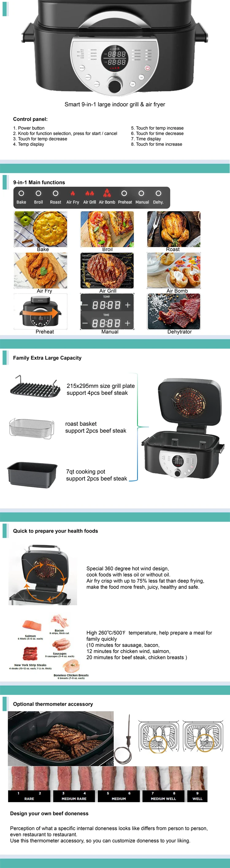 1600w Air Deeper Fryer Grate Grill Design 5in1 Functions 7qt Capacity