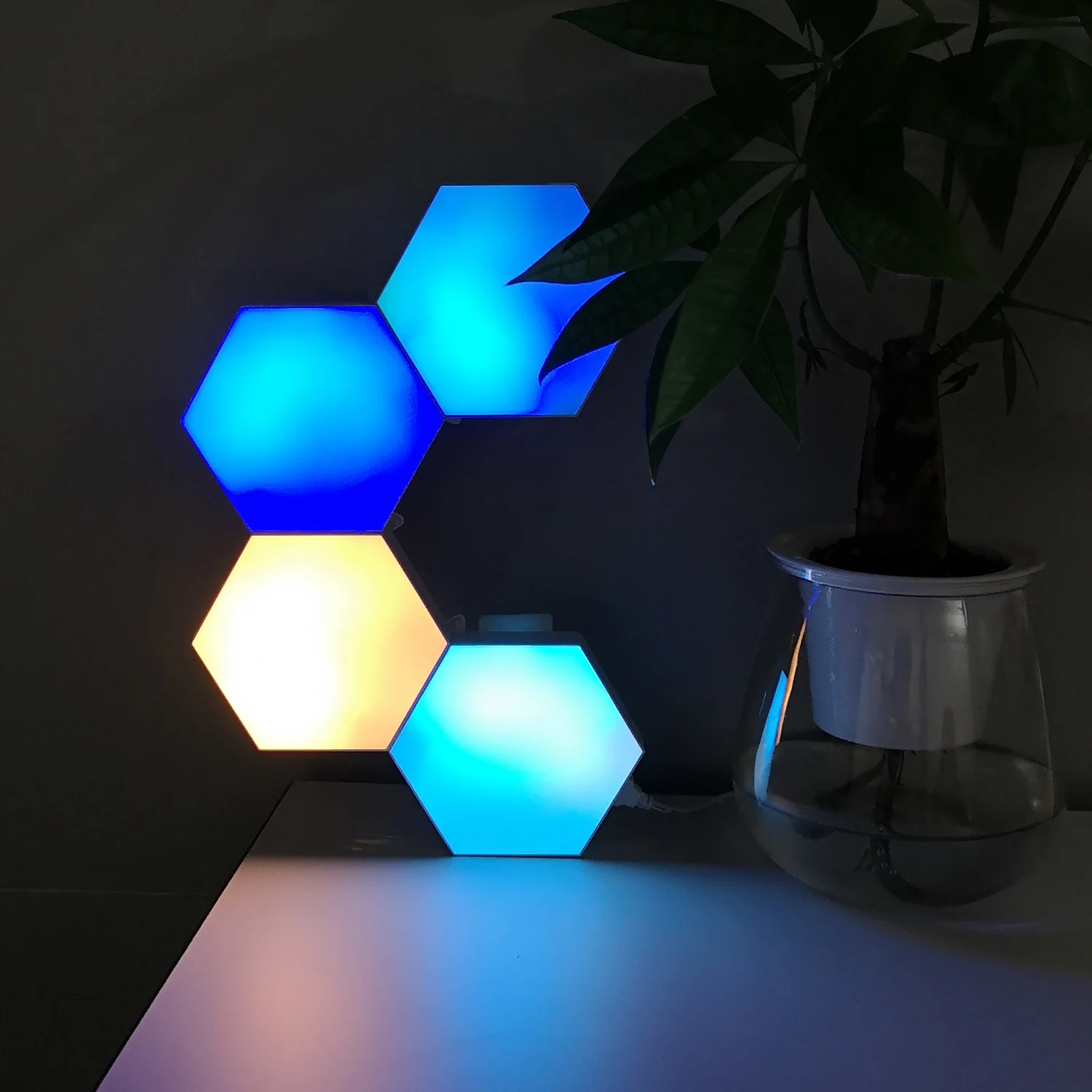 Colour RGB Led Honeycomb Remote Control and Music Function LED Hexagon Lights Bar Club Ceiling Smart Hexagonal Light Wall Lamp