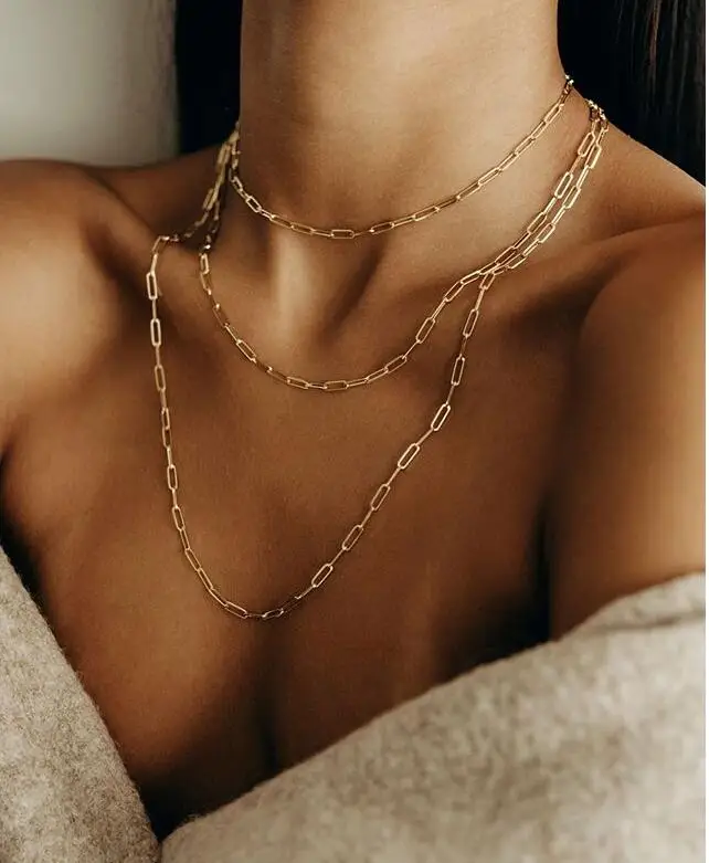 Women's Dainty Layered Choker Link Chain Necklace