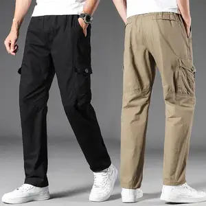 Wholesale Cheap Price Solid Color Hiking Casual Men Cargo Pants Trouser Big Pockets Mid-waist Casual Sports Cargo Pants