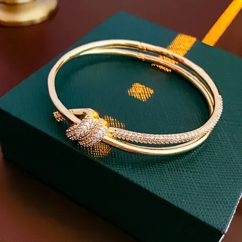 European new 18k gold Brass rope knot bracelet and bangle women's high-end fashion luxury brand high-quality jewelry party gift