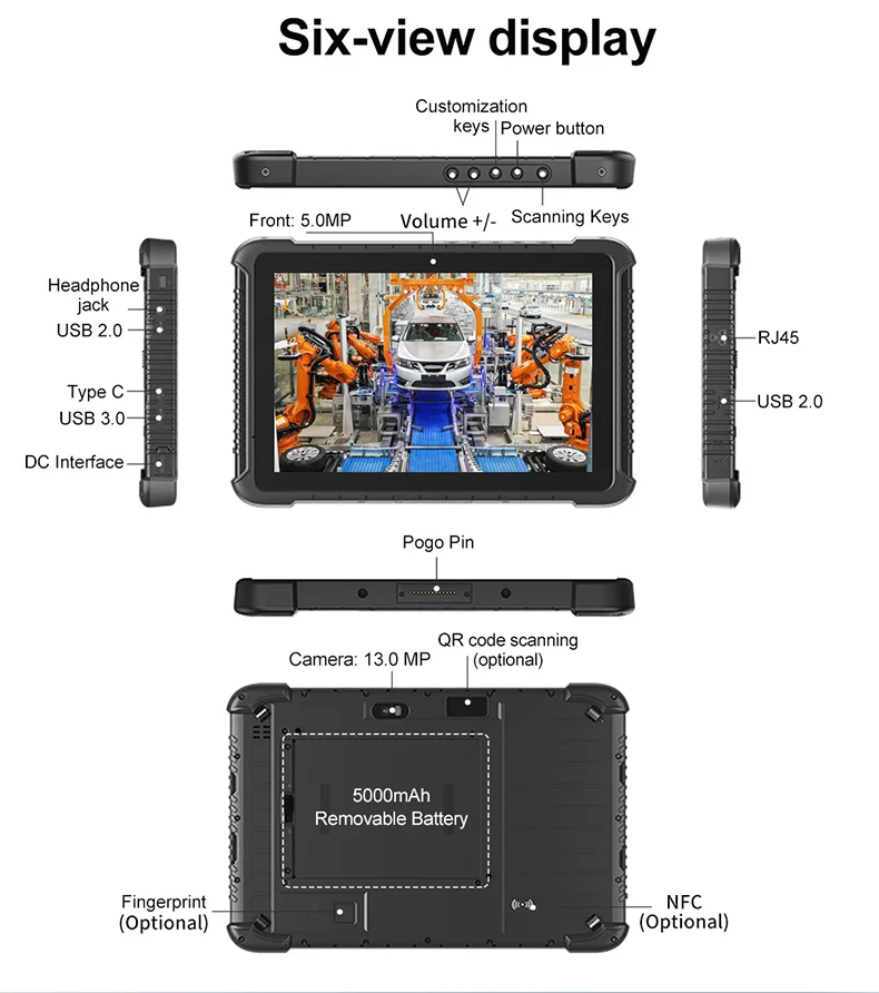 CENAVA A16R Shockproof Industrial Rugged Tablet PC Android 13 IP67 Protection With RS232 RJ45 Port Optional NFC Fingerprint