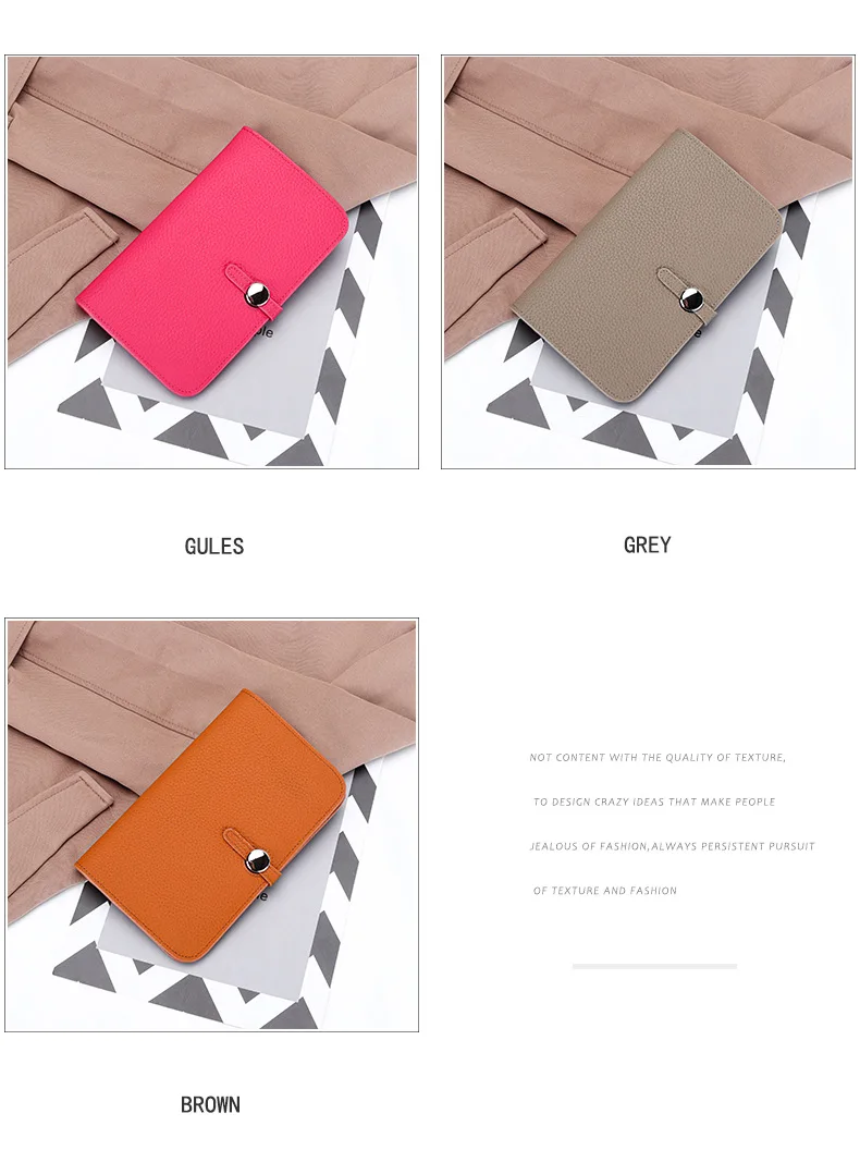 Full Cowhine Folding Long Purse For Ladies New Simple Large Capacity