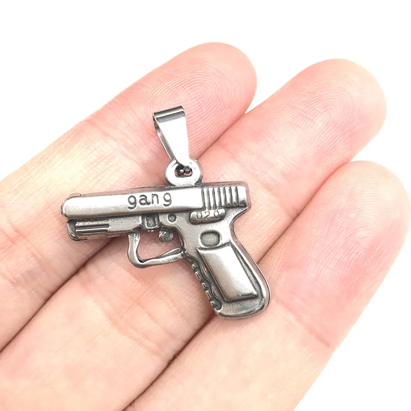 Pistol Weapon Men Boys Stainless Steel Charm Pendant Keychains Keyring Key Chain 
