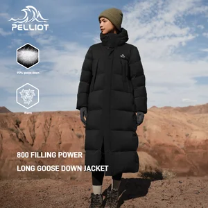 Pelliot Outdoor Women's Winter Jacket New 800 Filling 95% Goose Down Long Hooded Zipper Closure Warm Mountaineering Down Jacket