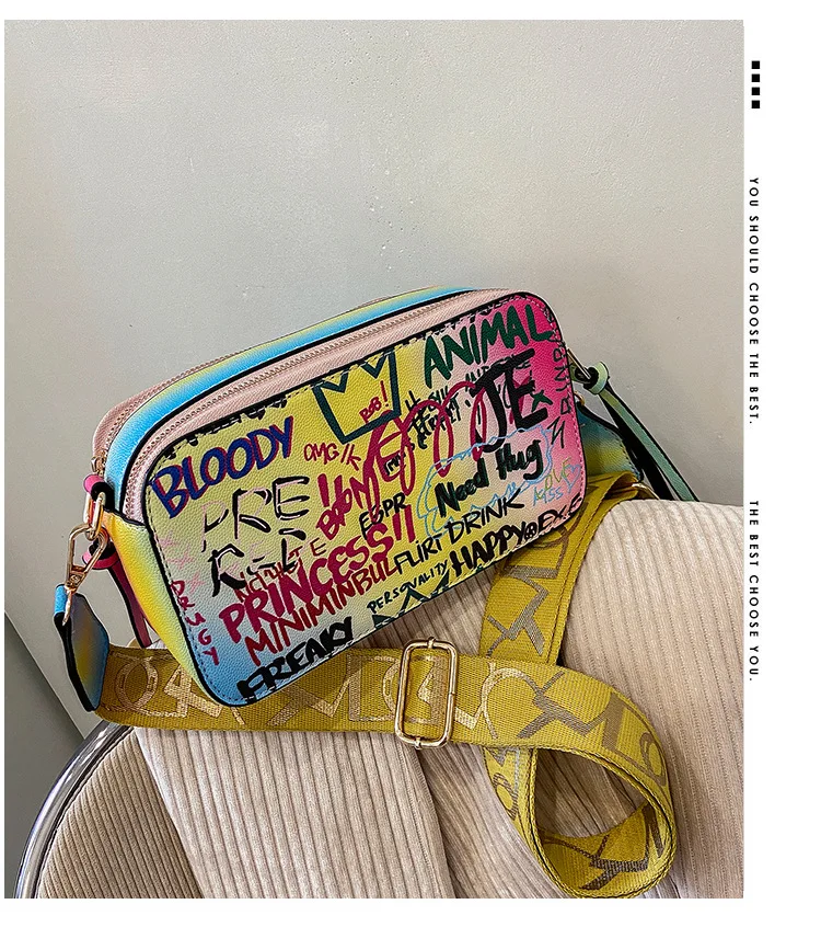 2021 Women Fashion Versatile New Personalized Graffiti Square Bag Lady's Shoulder Crossbody Bags