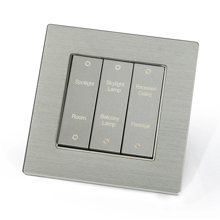 Silver Brushed Aluminum Alloy Dry Contact Reset Switch Panel with LED Customized Words and Indicator Bar