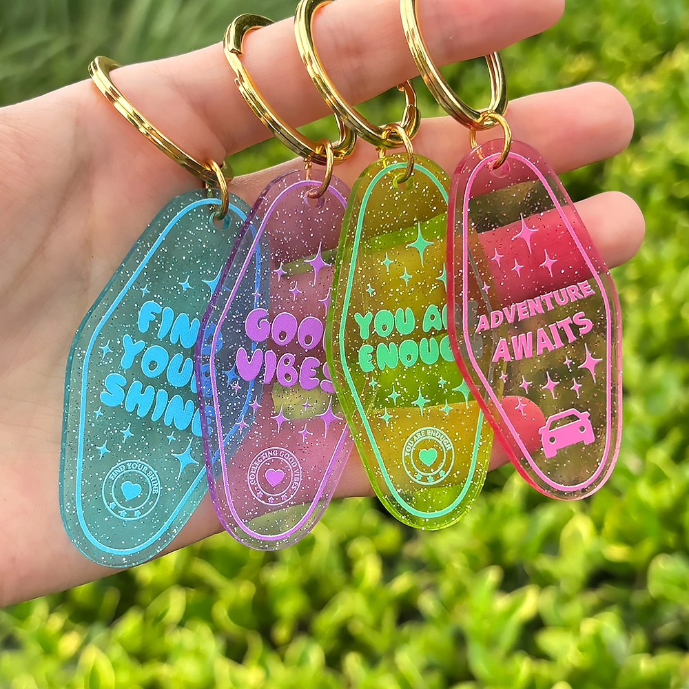 Hot Sale New Glitter Acrylic Keyrings Wholesale Cute Transparent