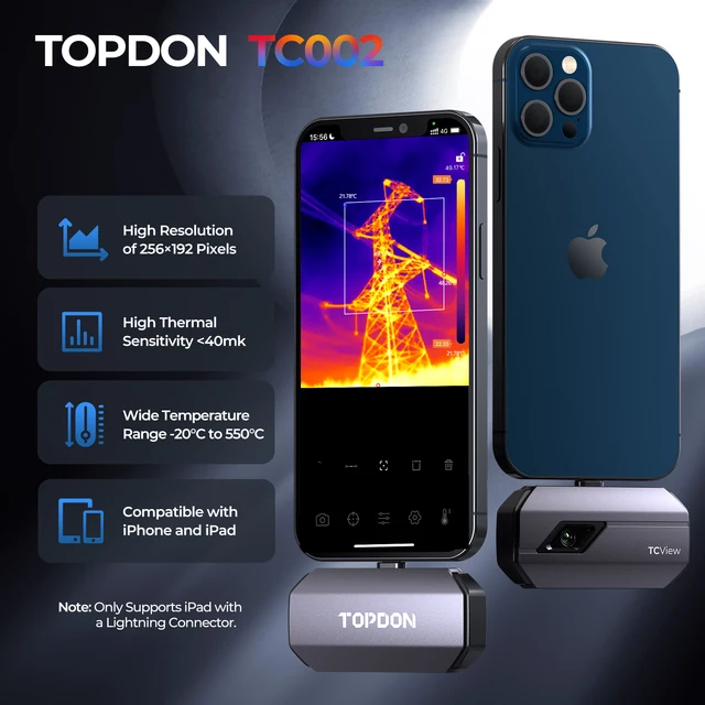 Topdon-iOS用赤外線熱画像カメラ (Tc002),携帯電話測定付き熱画像