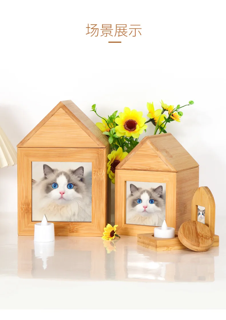批发定制现代中密度纤维板猫狗骨灰盒手工宠物火葬棺材手工图案葬礼纪念供应