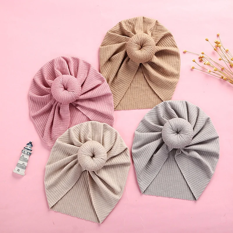 Spring New Design Cute Newborn Kids Toddler Cap Boy Girl Indian Knot Turban Hair Donut Baby Beanie Hat