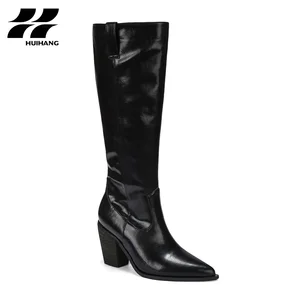 Classic Design Women's High-Heel Knee-High Boots Comfortable Crinkled Metallic Upper Height Increasing Feature Solid for Winter