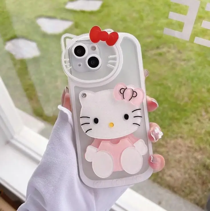 Cartoon Hello Kitty Mirror Girls Makeup Case For Iphone 14 13 12 11 Pro ...