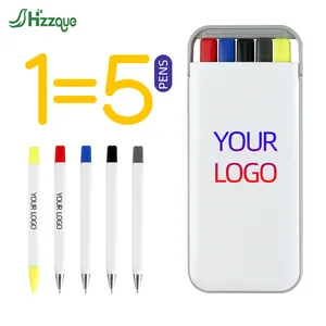 Custom Logo 5-in-1 Plastic Ball Pen Highlighter Pencil Stationery Set for School Office Business Medical Promotional Gifts