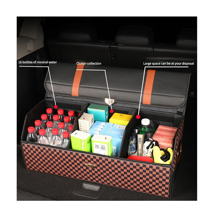Multifunctional Large Capacity Car Organizer Collapsible Leather Trunk Storage Box with Compartment