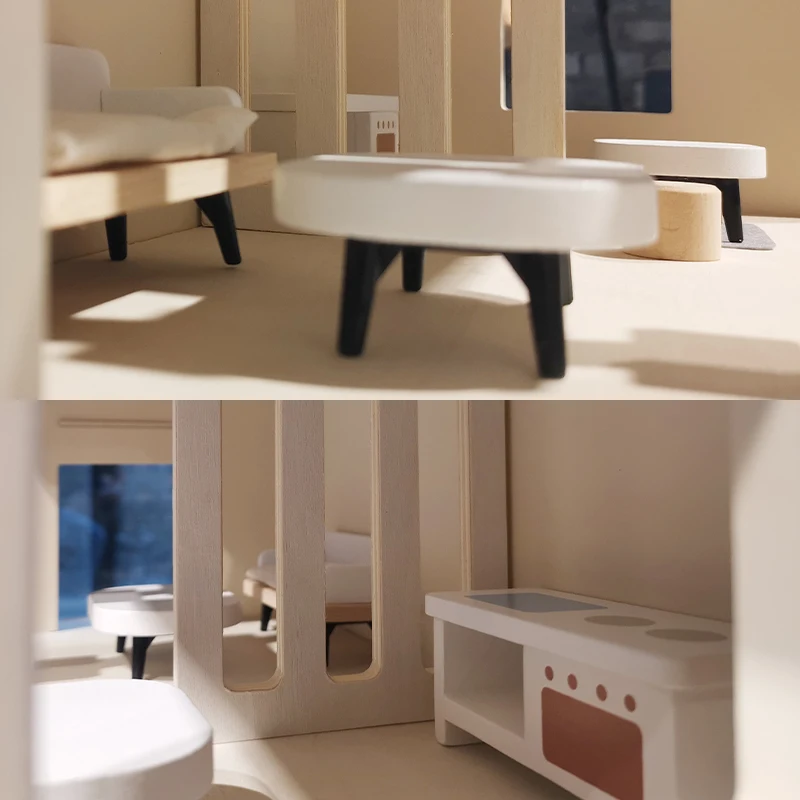 Идеальная кукольная комната с кремом деревянный кукольный домик большой для