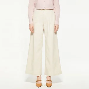 Custom White Ladies Wide Leg Straight Pants with Slant Pocket Design Breathable Woven Fabric Comfortable Party Wear for Women