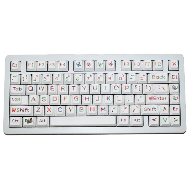 Big Character Colorful Butterfly Theme Keycaps 120 Keys PBT Sublimation Cherry Profile for Mechanical Keyboard