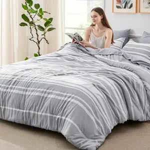 Comforter Set 7 Pieces,Striped Bedding Set ,Bed Reversible, Dyeing Bed in a Bag with Comforter,Sheets,Pillowcases & Shams