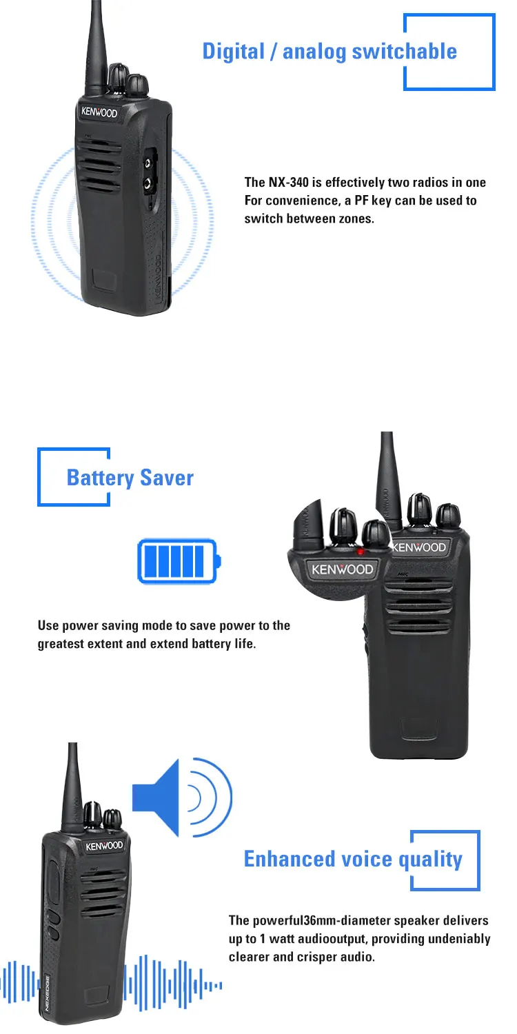 Original Kenwood NX-340 UHF 400-470 MHz digital walkie talkie 5W 32 channels long range two way radio