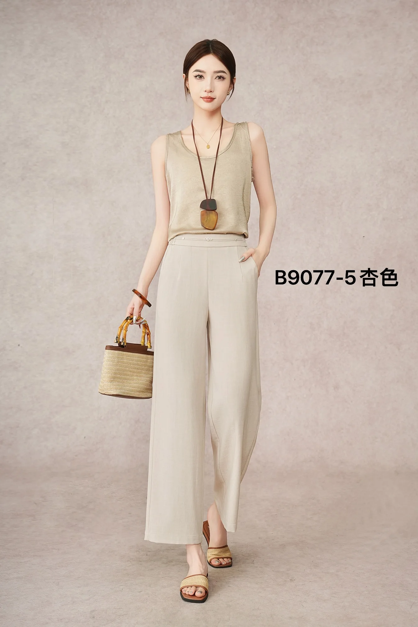 Spring/Summer 2025 New Loose Wide-leg Pants, Slimming Straight-waist Casual Pants, Office Women's Nine-inch Straight-leg Pants