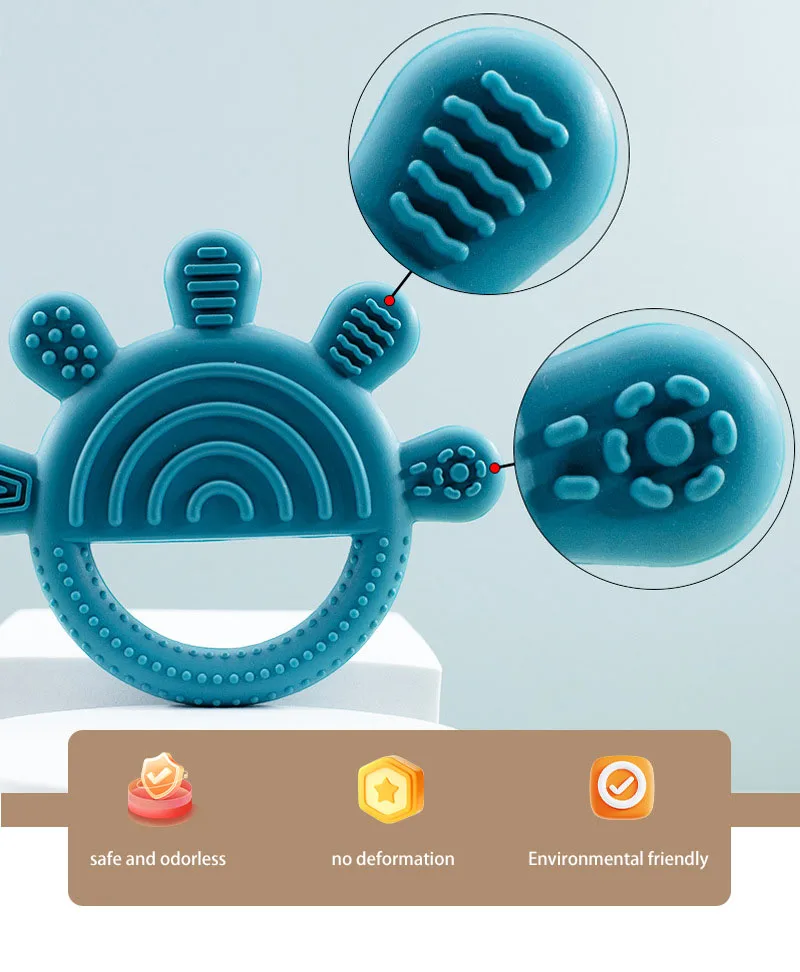 Organic Silicone Round Unisex Baby Teether New Design Anti Wean Style Soothing Chewable Rattle Teething Ring Toy supplier