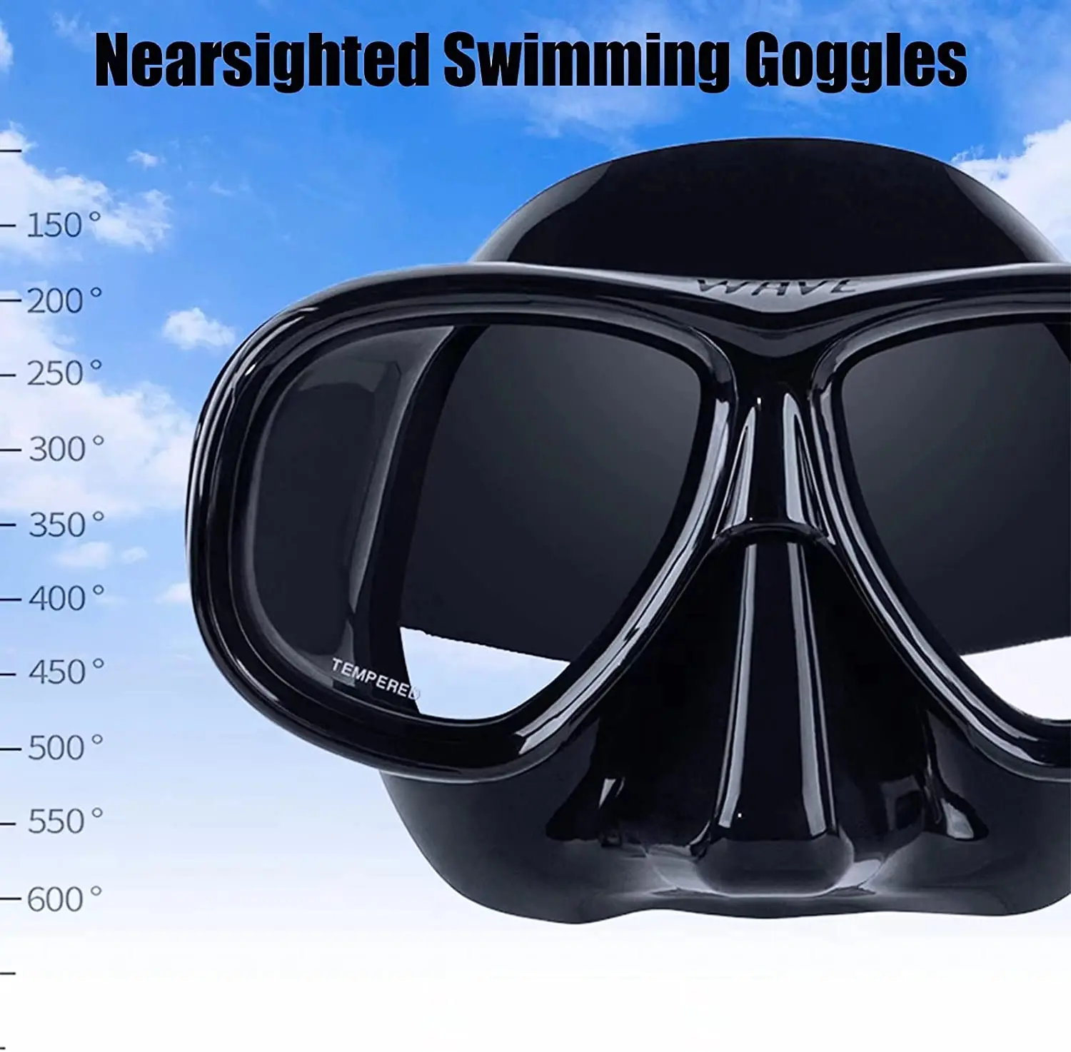 WAVE Myopia Scuba Diving Mask Set Anti-fog 150-600 Degrees Silicone and Dry Top Snorkel