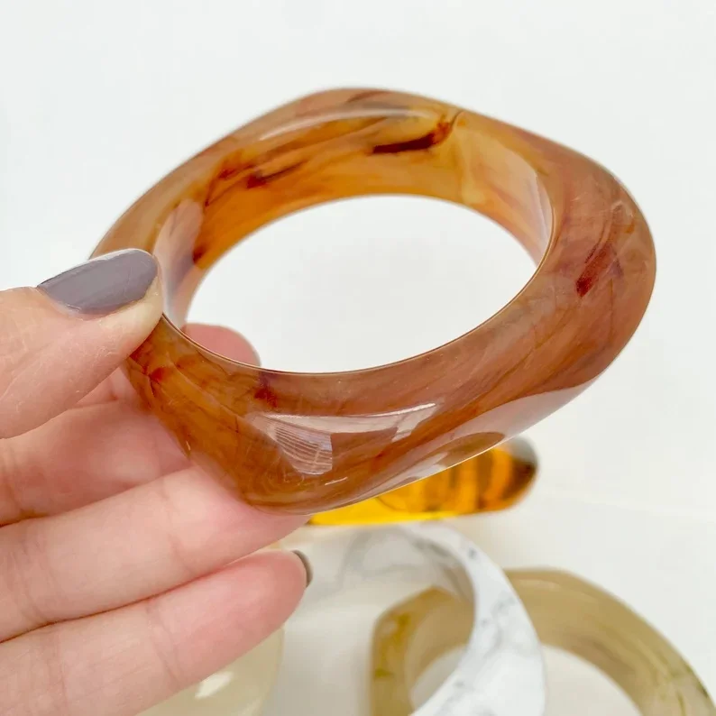 Bracelet Pop Orange Vintage 80s – Résine Acrylique élastique – Femme