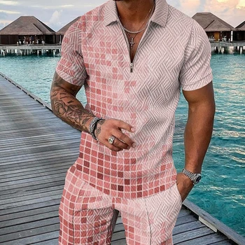 Short Sleeve Shorts Two Piece Sports Casual Men's Suit summer t shirt and short set for men